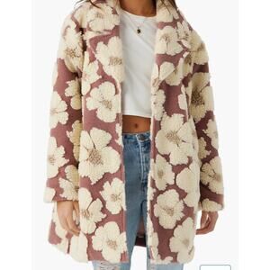 O'Neill Harper Floral Fleece Jacquard Open Front Coat Size L NWT